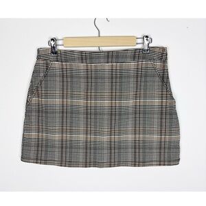 Shinestar Mini Skirt Women’s Size XL Plaid Brown Black White Academia Preppy